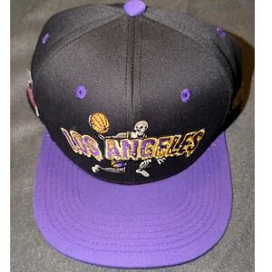 Basic Los Angeles Skeleton Basketball Snapback Hat Black Purple Gold Patch Cap